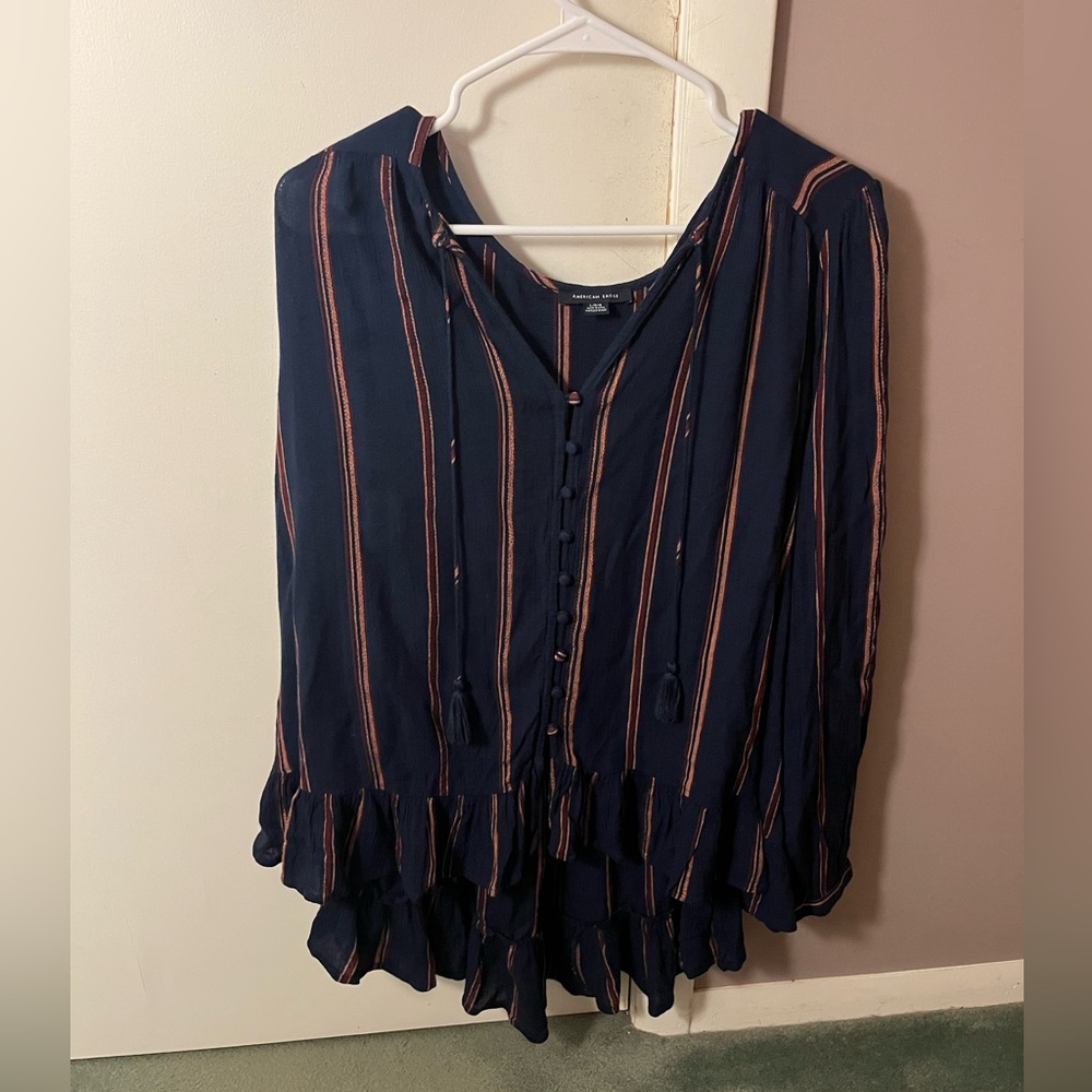 Navy Striped Women's Top
